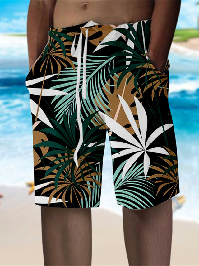  Men's Shorts Summer Shorts Beach Shorts Drawstring Elastic Waist 3D Print Graphic Plants Breathable Soft Short Casual Daily Holiday Streetwear Hawaiian Blue Orange Micro-elastic