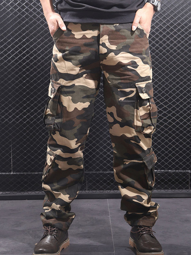  Homme Pantalon Cargo Pantalon Multi poche Jambe droite Camouflage Confort Vestimentaire Casual du quotidien Sortie 100% Coton Sportif mode Noir Bleu