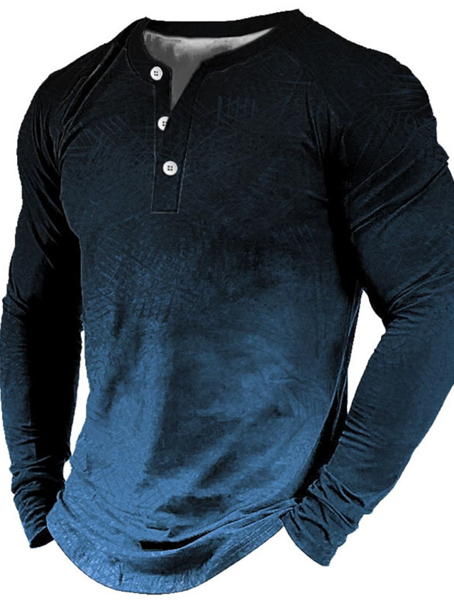 Men's Plus Size Henley Shirt Big and Tall Graphic Henley Long Sleeve Spring & Fall