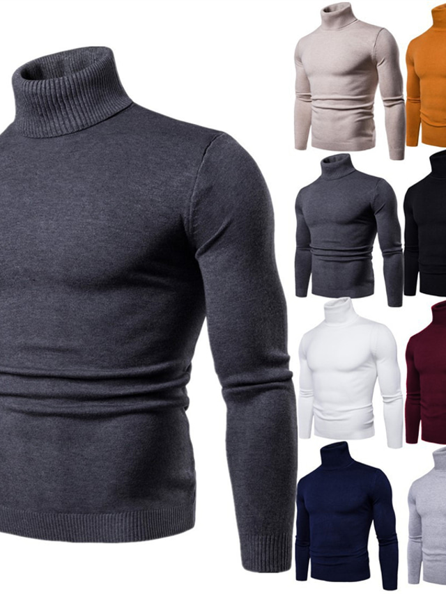  Men's Pullover Sweater Jumper Ribbed Knit Knitted Plain Turtleneck Stylish Keep Warm Vacation Going out Clothing Apparel Winter Fall Black White M L XL