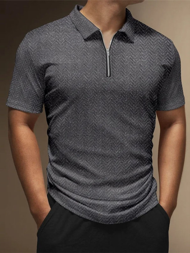  Herren Poloshirt Golfhemd Zip Polo Grafik-Drucke Geometrie Umlegekragen Grau Outdoor Strasse Kurze Ärmel Zip Bedruckt Bekleidung Modisch Designer Casual Atmungsaktiv