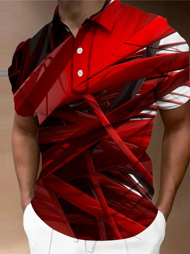  Herr POLO Shirt Golftröja Grafiska tryck Geometri Nedvikt Gul Rubinrött Blå Purpur Orange Utomhus Gata Kort ärm Button-Down Mönster Kläder Mode Designer Ledigt Mjukt