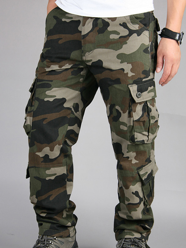  Men's Cargo Pants Trousers Leg Drawstring 8 Pocket Print Camouflage Comfort Outdoor Daily Going out 100% Cotton Fashion Streetwear Black Army Green