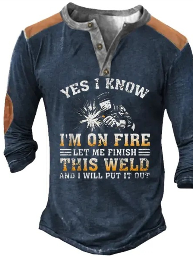  Men's Henley Shirt Tee Graphic Letter Henley Clothing Apparel 3D Print Outdoor Casual Long Sleeve Button-Down Print Fashion Comfortable