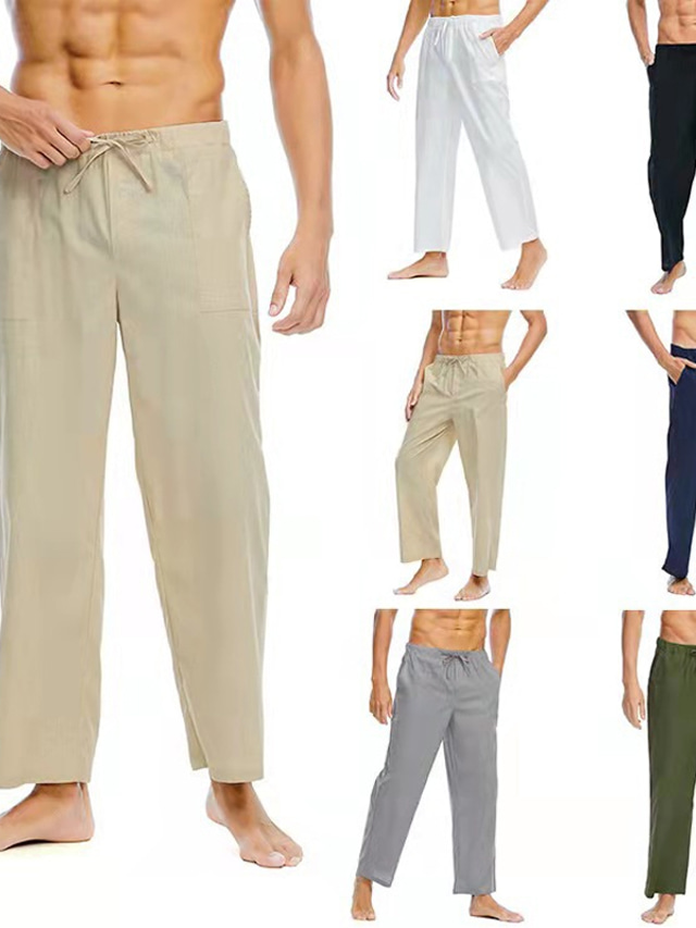  Bărbați Pantaloni de in Pantaloni Buzunar Cordon Talie elastică Simplu Confort În aer liber Zilnic Ieșire Amestec de Lână / Bumbac Modă Șic Stradă Negru Alb