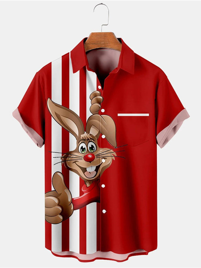  Муж. Рубашка Гавайская рубашка Кролик Графические принты Счастливой Пасхи 