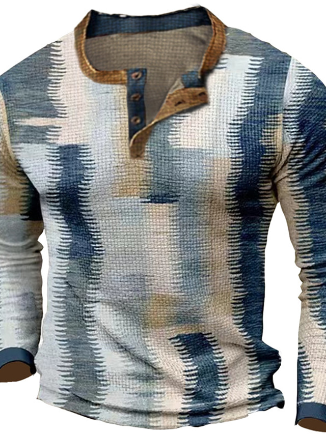  Муж. Вафельная рубашка Henley Футболки Графика Контрастных цветов Хенли Одежда 3D печать на открытом воздухе Повседневные Длинный рукав С принтом Мода Оригинальный рисунок Удобный