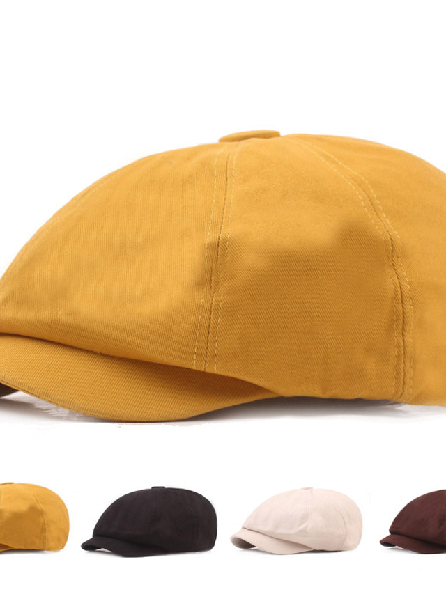  Men's Beret Hat Newsboy Hat Black Yellow Cotton Streetwear Stylish Casual Outdoor Daily Going out Plain Sunscreen