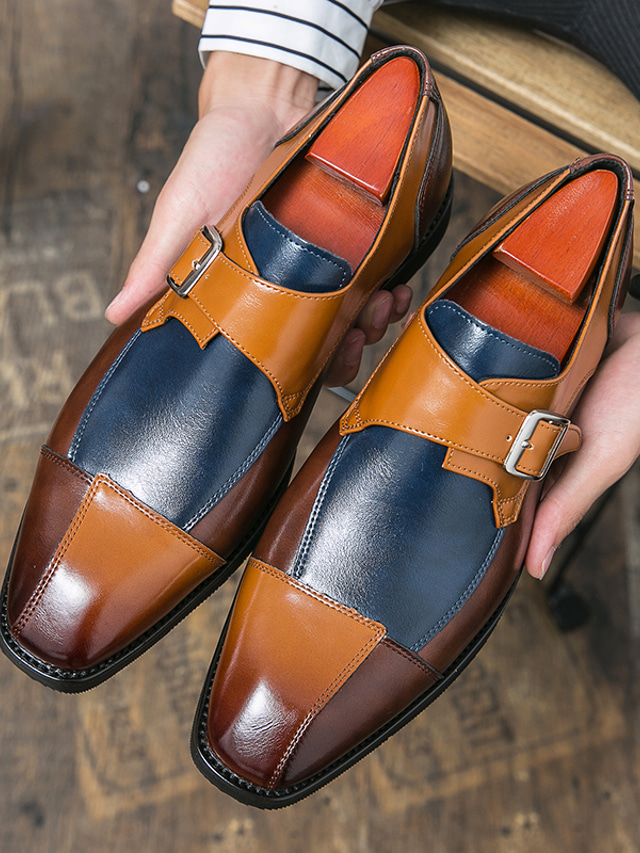  Bărbați Mocasini & Balerini Pantofi de stil britanic Mărime Plus Size Afacere Casual Englezesc Zilnic Plimbare PU Cald Cizme / Cizme la Gleznă Maro Închis Negru Bloc Culoare Primăvară Toamnă