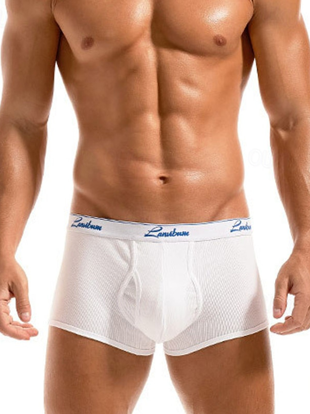  Men's 2 Packs Boxers Underwear Polyester Breathable Soft Color Block Mid Waist White Yellow
