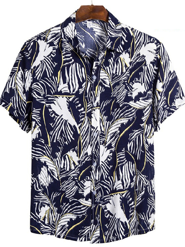  Herre Skjorte Hawaii skjorte Button Up skjorte Sommer skjorte Casual skjorte Sort Hvid Mørk Marineblå Rød Kortærmet Grafisk Tropisk Aftæpning Daglig Ferierejse Trykt mønster Tøj Hawaiiansk Stilfuld