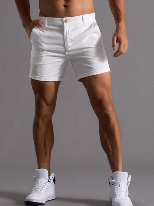  Men's Shorts Chino Shorts Bermuda shorts Work Shorts Pocket Plain Comfort Breathable Short Daily Stylish Casual Black White Micro-elastic