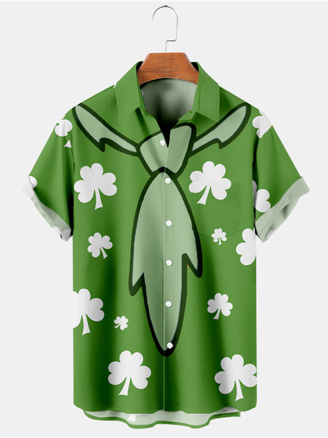  Herr Skjorta Hawaii skjorta Saint Patrick Day Saint Patrick's Day Klöver Nedvikt Grön Gata Ledigt Kort ärm Button-Down Mönster Kläder Sport Mode Streetwear Designer