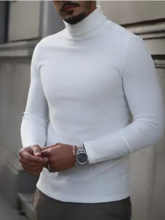  Men's T Shirt Long Sleeve Shirt Long Sleeve Turtleneck Summer Fashion Designer Casual Knitting Sports Daily Wear Going out Black White Orange Top Tee for Men