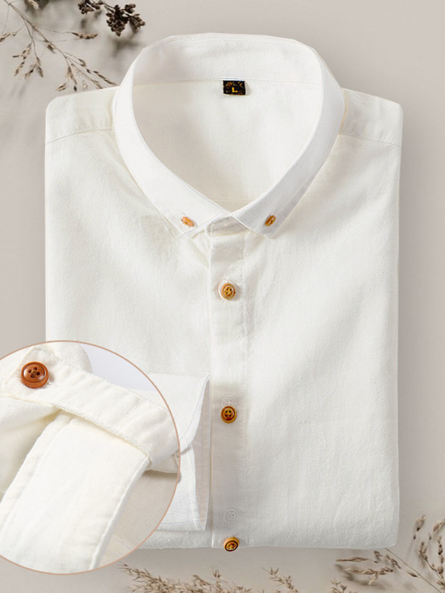  男性用 リネンシャツ シャツ ホワイト カジュアル 日常 七分袖 衣類 リネン シャツ
