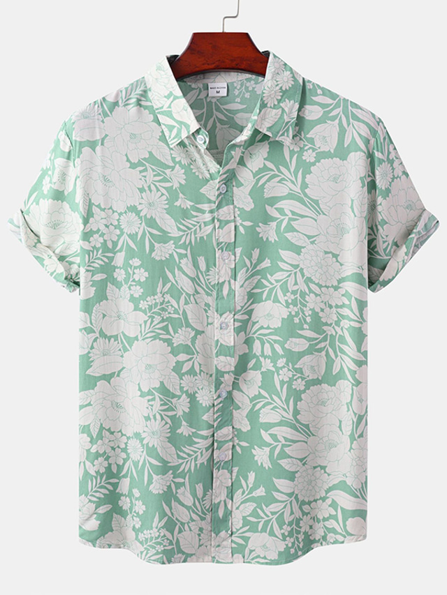  Муж. Рубашка Гавайская рубашка Кнопка рубашка Летняя рубашка Повседневная рубашка Светло-розовый Черный Белый Светло-зеленый Розовый С короткими рукавами Графика Цветок / Растения Отложной