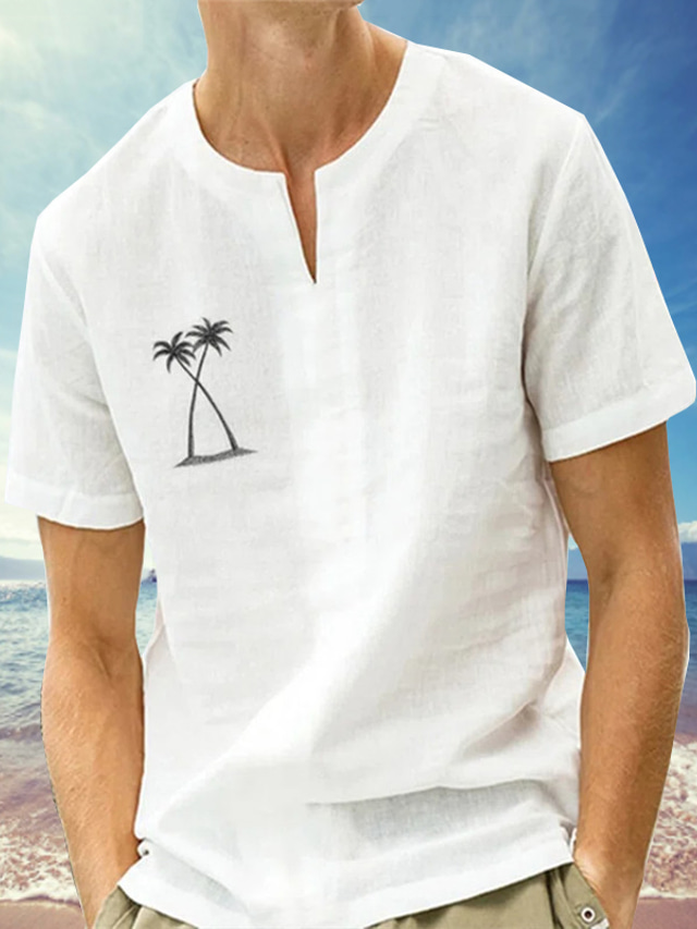 Chemise Homme En Lin à Manches Longues - Style Henley Décontracté, Col V, Pour été Et Printemps