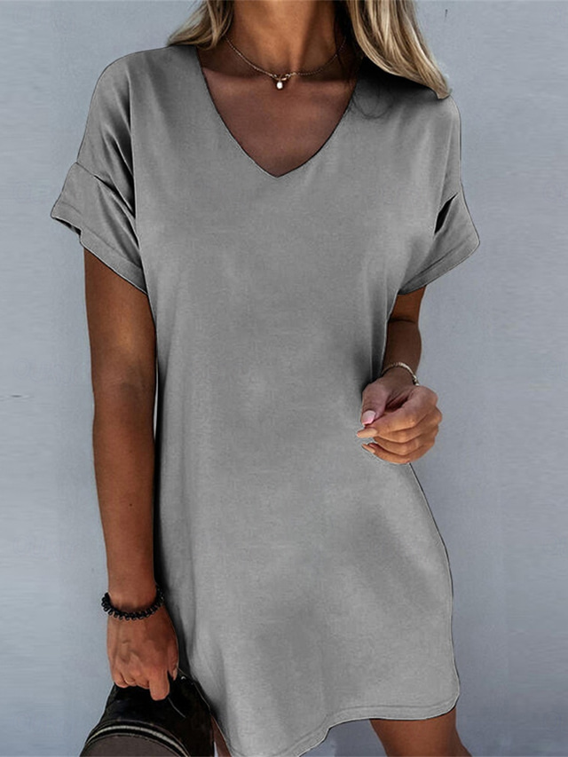  Women's White Dress Shirt Dress T Shirt Dress Tee Dress Summer Dress Active Fashion Modern Outdoor Vacation Daily Loose Fit Plain Short Sleeve V Neck Black White Gray Summer Spring