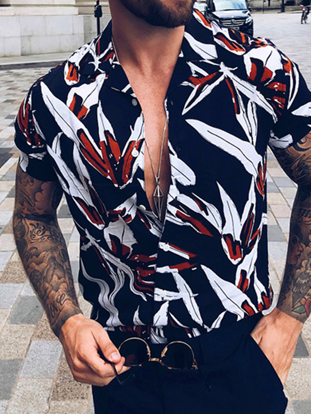  Męskie Koszula Koszula hawajska Zapinana na guziki koszula Letnia koszula Codzienna koszula Czarny Granatowy Ciemnozielony Krótki rękaw Graficzny Wieczorne Urlop Wyjściowe Odzież Tropikalny Hawajskie
