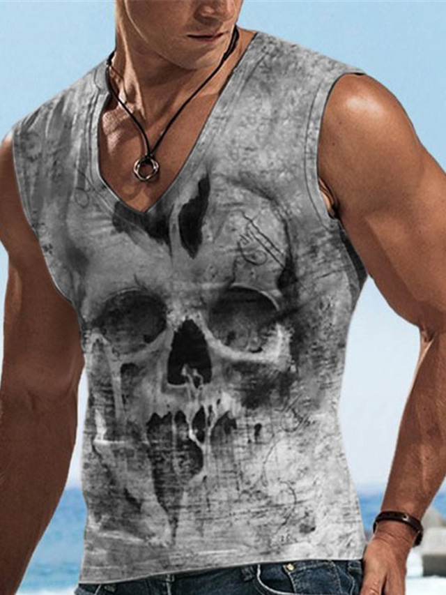  Homme Top T-shirt sans manches pour hommes Graphic Crânes Col V Vêtement Tenue 3D effet Des sports Course Sans Manches Impression 3D Design Décontractées Muscle