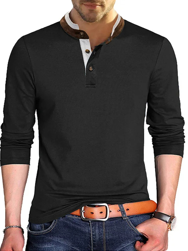  Per uomo Camicia Henley T-shirt Liscio Henley Strada Da mare Manica lunga Pulsante Abbigliamento Originale Essenziale Contemporaneo moderno