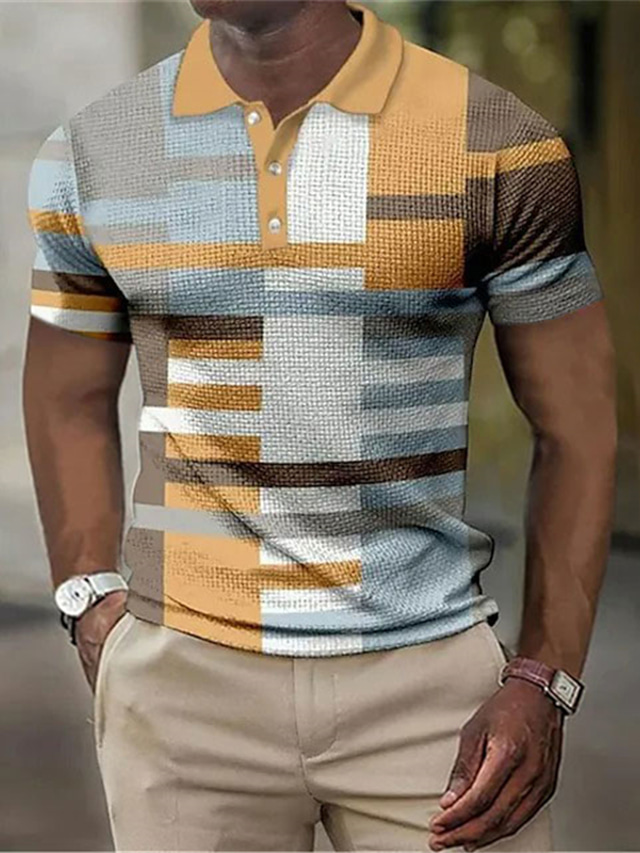 Men's Polo Shirt Waffle Polo Shirt Golf Shirt Striped Graphic Prints ...