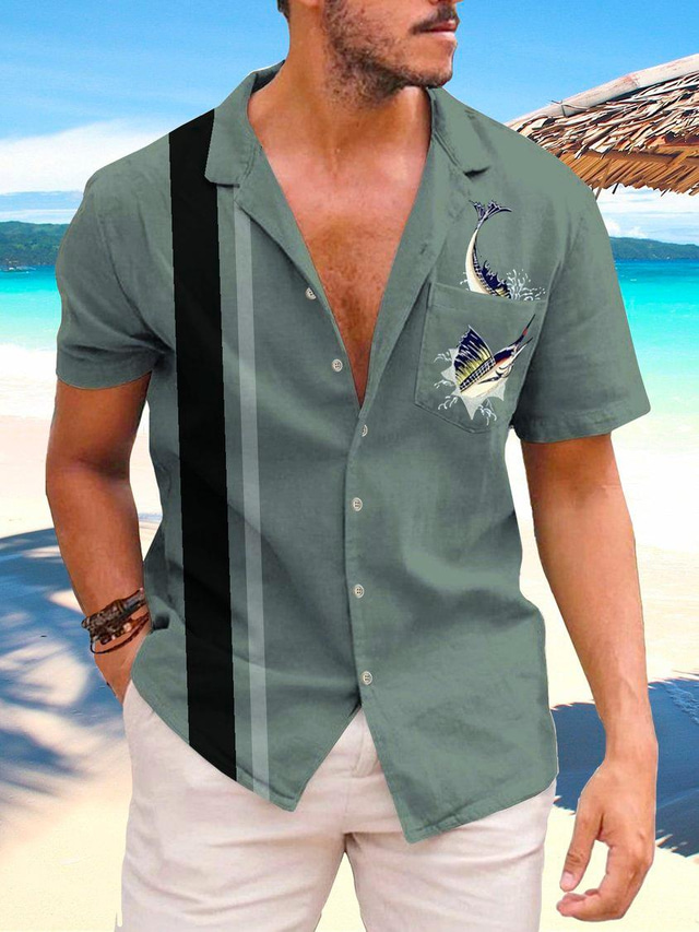 HGJH Chemise Homme, Funky Chemise Cocotier Imprimé Chemise Hawaïenne Col Cubain Blanc Chemise À Manches Courtes Boutonné Devant Haut Doux Hommes Chemise De Plage pour Hommes,M