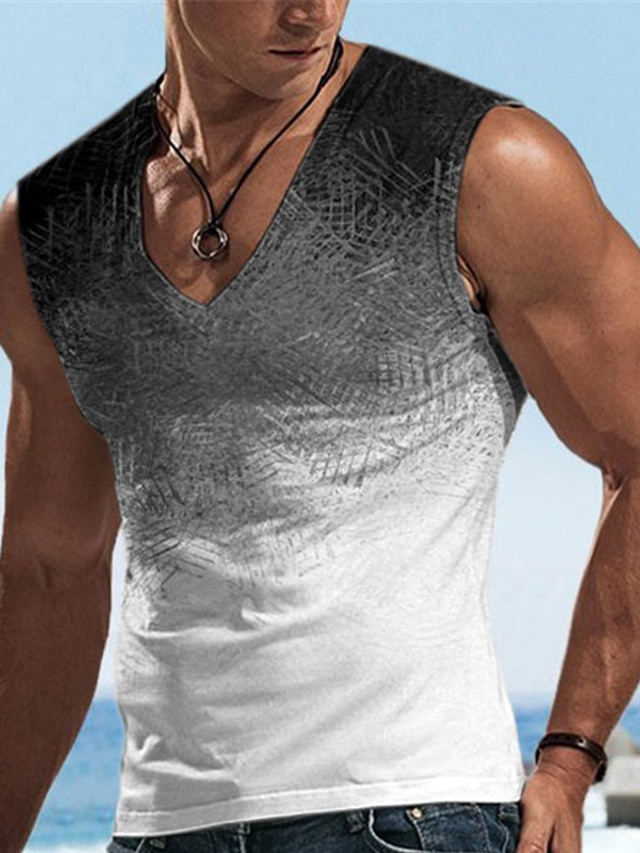  Homme Top T-shirt sans manches pour hommes Graphic Bloc de couleur Col V Vêtement Tenue 3D effet Des sports Course Sans Manches Impression 3D Design Décontractées Muscle