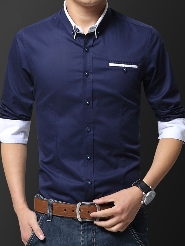  男性用 シャツ ドレスシャツ 純色 カラー ボランダウン ライトピンク ホワイト ブルー ダスティブルー キャメル ワーク 日常 長袖 衣類 ビジネス ベーシック