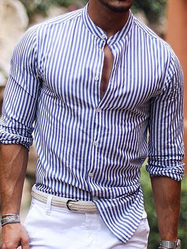 Bestman Chemise à Manches Longues Unie pour Hommes avec Patte de Boutonnage Double devant Col Chinois