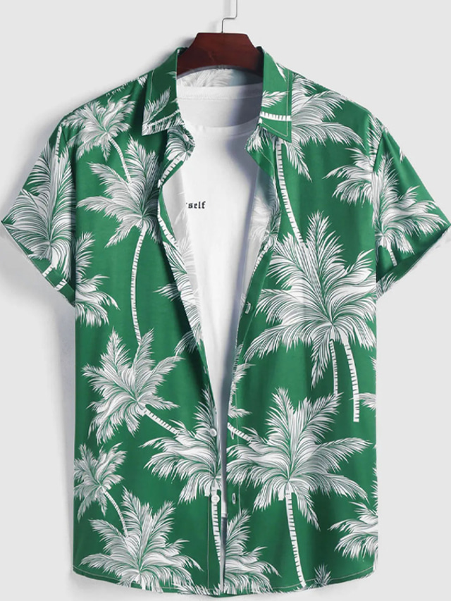  Men's Shirt Summer Hawaiian Shirt Button Up Shirt Summer Shirt Casual Shirt Light Coffee Black Blue Green Gray Short Sleeve Coconut Tree Graphic Prints Turndown Street Daily Print Clothing Apparel