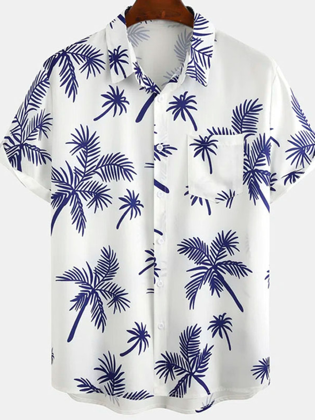  Men's Button Up Shirt Casual Shirt Summer Shirt Beach Shirt Summer Hawaiian Shirt White Pink Sky Blue Short Sleeve Graphic Coconut Tree Turndown Street Vacation Button-Down Clothing Apparel Fashion