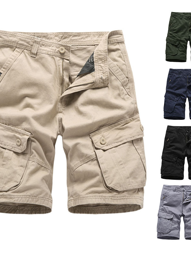  Men's Cargo Shorts Capri shorts Multi Pocket Straight Leg Solid Colored Comfort Wearable Calf-Length Outdoor Daily 100% Cotton Sports Stylish ArmyGreen Black