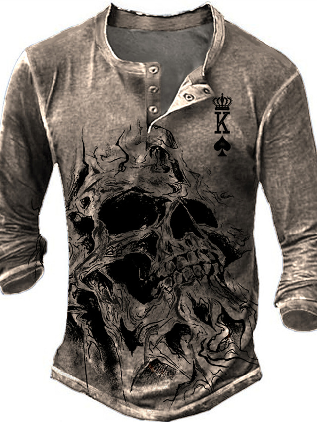T-shirt Henley Manches Longues Pour Homme - Coton Léger, Col Tunisien, Coupe Slim - Style Vintage Décontracté