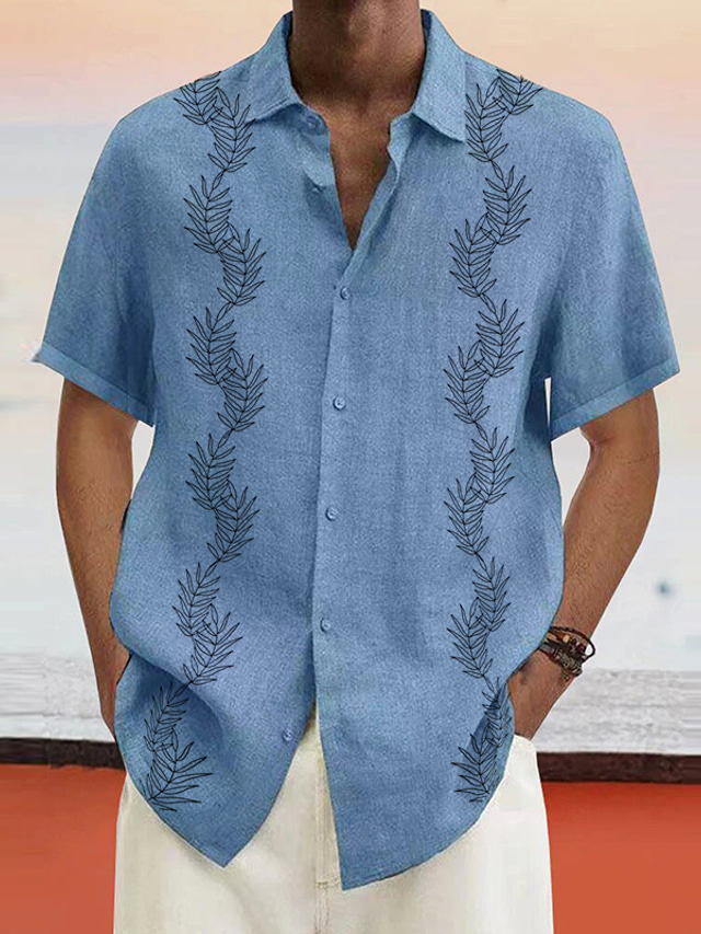 COOFANDY Chemise Homme Manches Courtes Col Cubain - Chemisette Décontractée Plage Été Coupe Régulière