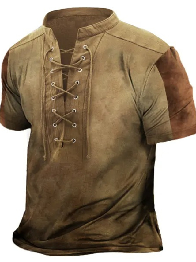  Męskie Podkoszulek Koszulki Graficzny Kolorowy blok Kołnierz Odzież Druk 3D Codzienny Sport Krótki rękaw Wiązanie Nadruk Zabytkowe Moda Designerskie