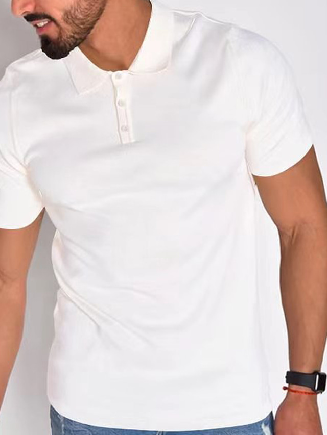  Homens Camiseta Polo Camisa de golfe Colarinho polo Verão Manga Curta Vinho Preto Branco Tecido Ao ar livre Diário Roupa