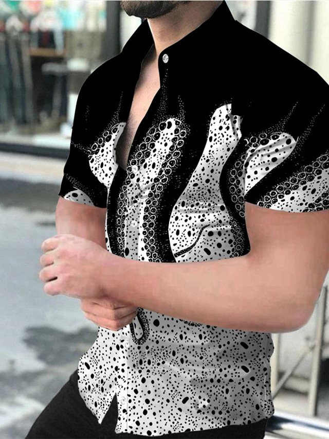  Муж. Рубашка Гавайская рубашка Графические принты Осьминог Отложной Черный Белый + черный Белый Винный Красный Для улицы Повседневные Короткие рукава Кнопка вниз С принтом Одежда