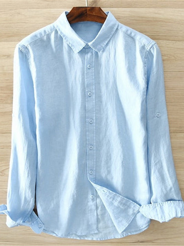  Hombre camisa de lino Camisa de verano Cuello Vuelto Primavera verano Manga Larga Blanco Rosa Azul Marino Plano Casual Diario Ropa