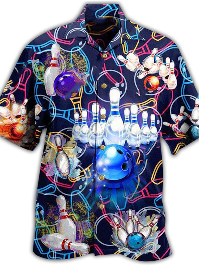  Pánské Košile Havajská košile Grafické tisky Bowlingová koule Přehnutý Rubínově červená Vodní modrá Trávová zelená Ležérní Havajské Krátký rukáv Tlačítko dolů Tisk Oblečení Tropický vzhled Módní Šik