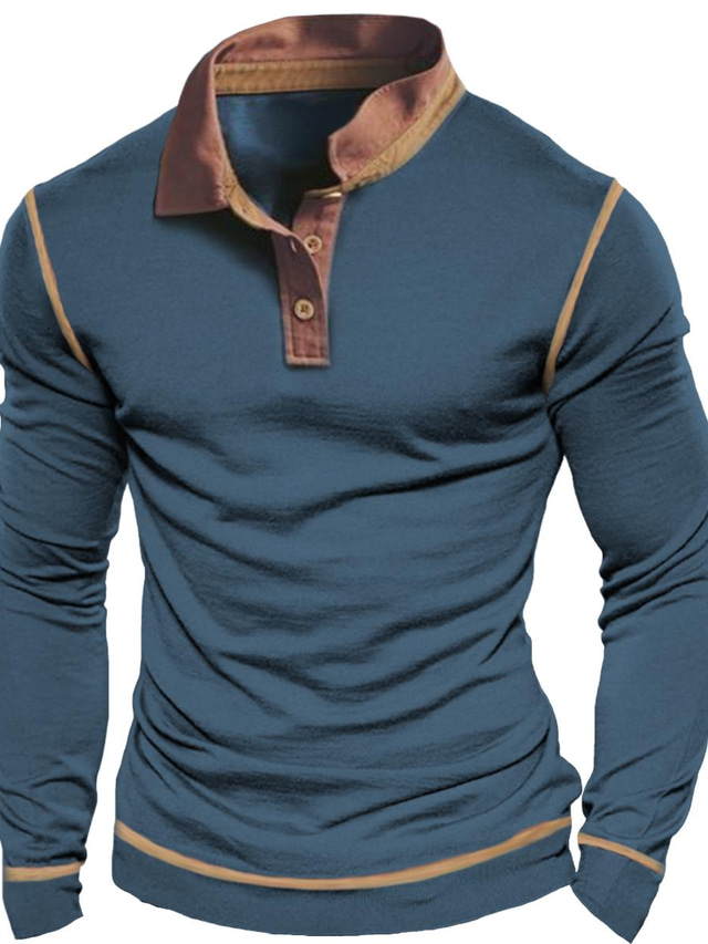  Men's Polo Shirt Golf Shirt Graphic Prints Vintage Turndown Blue Outdoor Street Long Sleeve Button-Down Print Clothing Apparel Fashion Streetwear Designer Soft