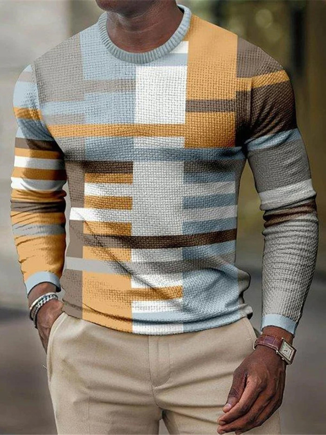  Homme Tee T-shirt gaufré Graphic Bloc de couleur Col Ras du Cou Vêtement Tenue 3D effet Extérieur Casual manche longue Imprimer Mode Design Confortable