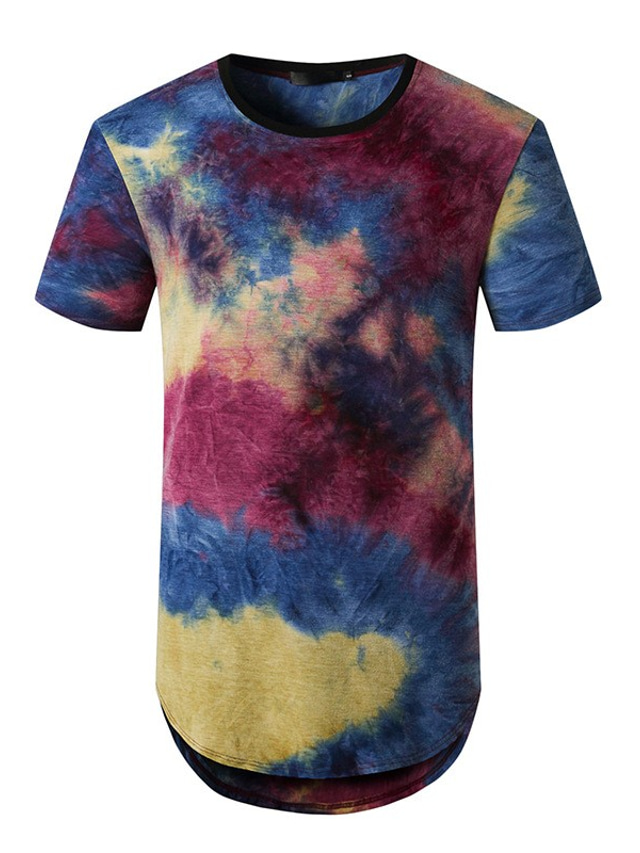  Men's T shirt Tee Tie Dye Crew Neck Hot Stamping Plus Size Street Vacation Short Sleeves Color Block Print Clothing Apparel Casual Daily Modern Contemporary