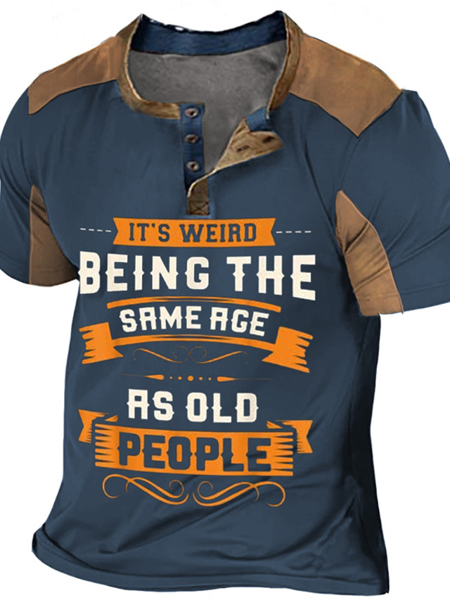  Men's Henley Shirt Tee Graphic Letter Henley Clothing Apparel 3D Print Outdoor Casual Short Sleeve Button-Down Print Fashion Designer Comfortable