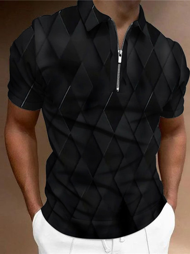  Муж. Футболка-поло Рубашка для гольфа Поло на молнии Графические принты Вязка с узором 