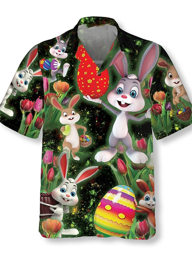  Муж. Рубашка Гавайская рубашка Кролик Счастливой Пасхи 