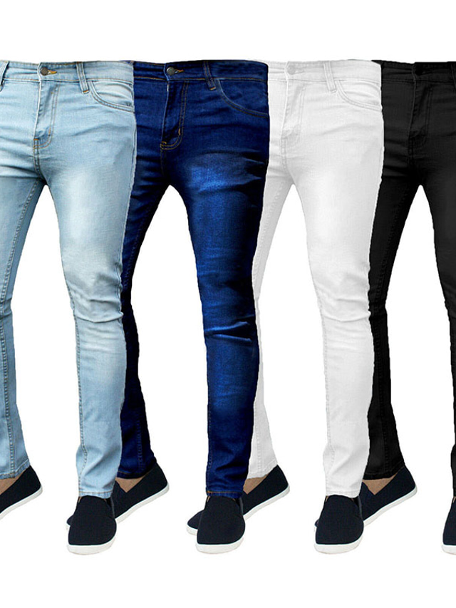  Herre Jeans Skinny Bukser Denim bukser Lomme Ensfarvet Komfort Påførelig udendørs Daglig Mode Gade Sort Mørkeblå Elastisk