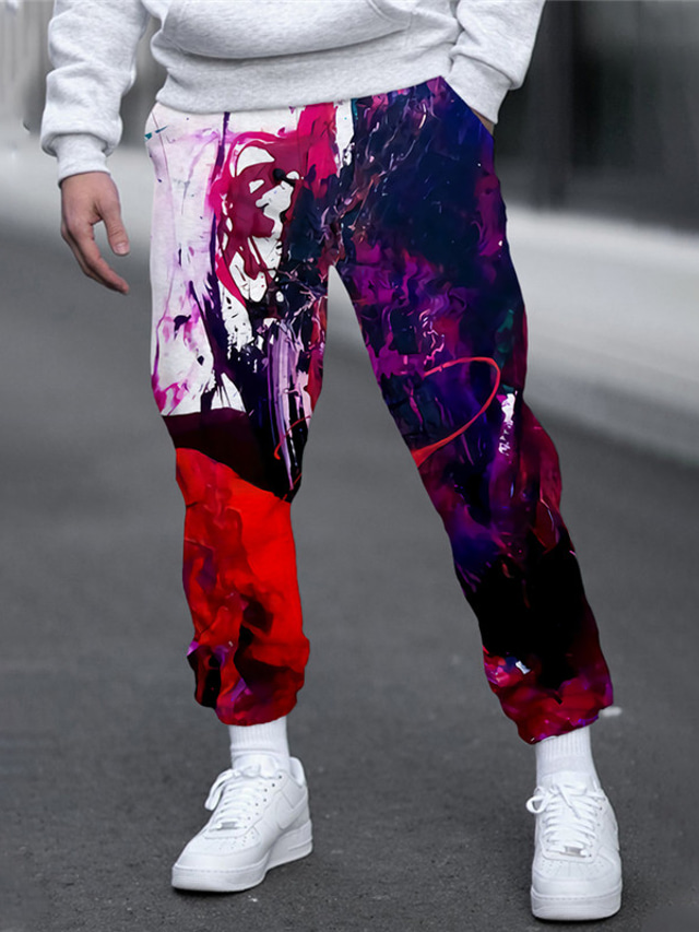  Men's Sweatpants Joggers Trousers Drawstring Elastic Waist 3D Print Color Block Abstract Graphic Prints Comfort Sports Outdoor Casual Daily Streetwear Designer Black / Red Red Micro-elastic