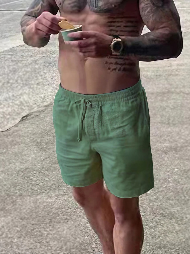  Bărbați Pantaloni Scurți Pantaloni scurți din in Pantaloni scurți de vară Pantaloni scurți de plajă Cordon Talie elastică Simplu Respirabil Απαλό Scurt Casual Zilnic Concediu Șic Stradă Hawaiană