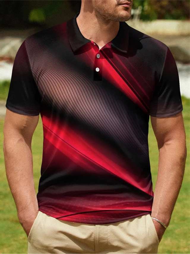  Men's Polo Shirt Golf Shirt Graphic Prints Linear Turndown Red Outdoor Street Short Sleeves Button-Down Print Clothing Apparel Sports Fashion Streetwear Designer